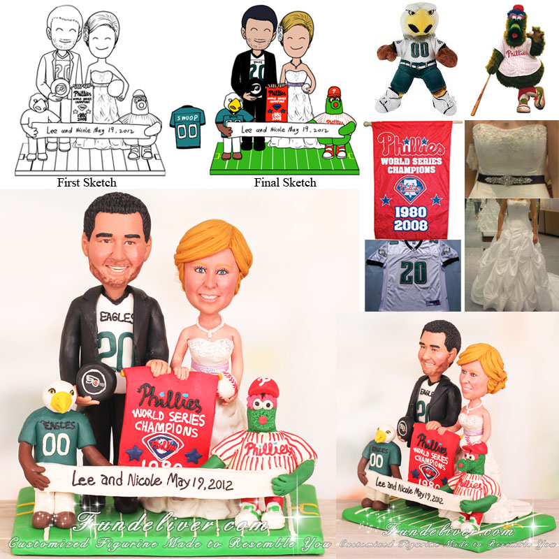 The Mascot Swoop and Phillie Phanatic Sports Wedding Cake Toppers